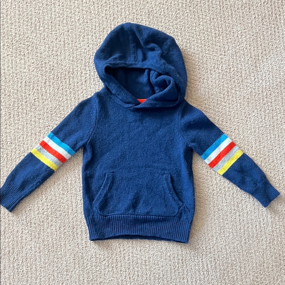 Mini Boden Navy Hoodie with Multicolor Stripes